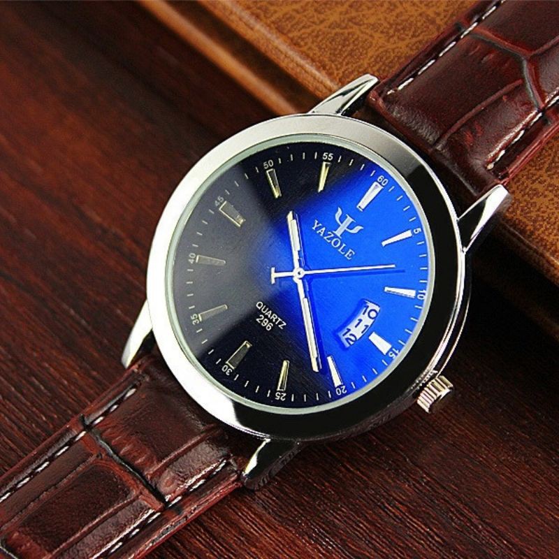 Jam Tangan Pria YAZOLE 296 tanggal otomatis Quartz analog Anti Air Strap Kulit kalender tahan air
