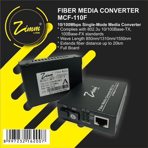 Media Converter MCF110F 10/100 Mbps Full Board Zimmlink