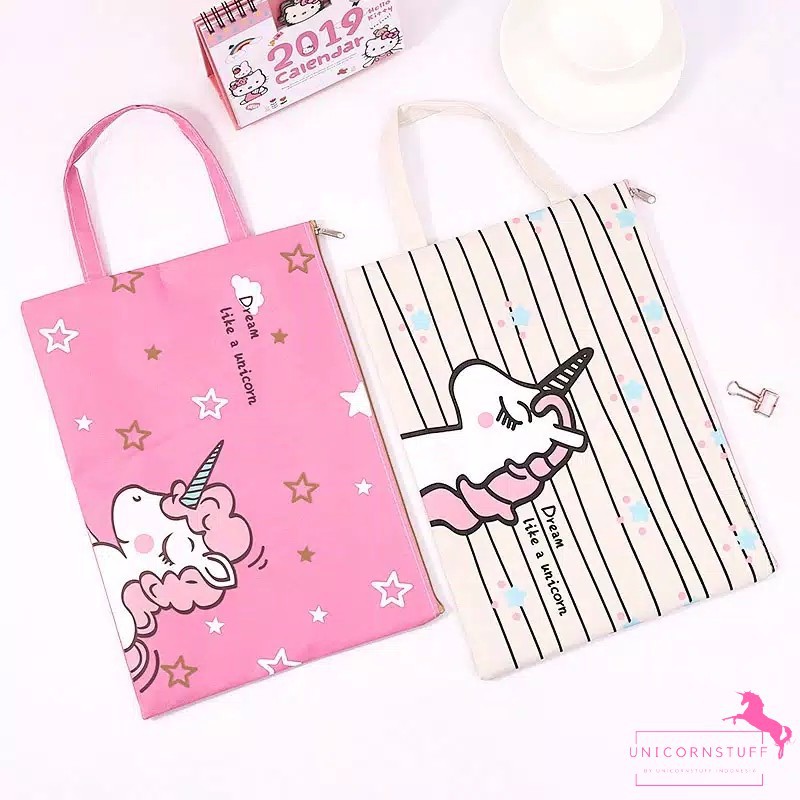 Map Kain Unicorn A4 Anak Sekolah Pouch Make Up Kertas Resleting