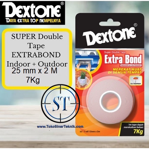 Double Tip Kuat Double Tape 1 Roll 25 mm x 2 Meter Extra Bond Lem Dextone Tahan Cuaca Outdoor Maupun Indoor 25mmx2m