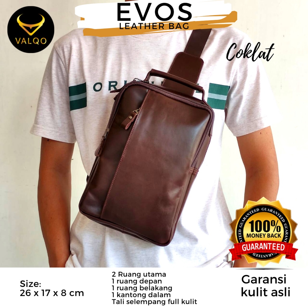 [VALQO] EVOS Tas Kulit Sapi Slingbag Selempang Pria Wanita Dada Waistbag