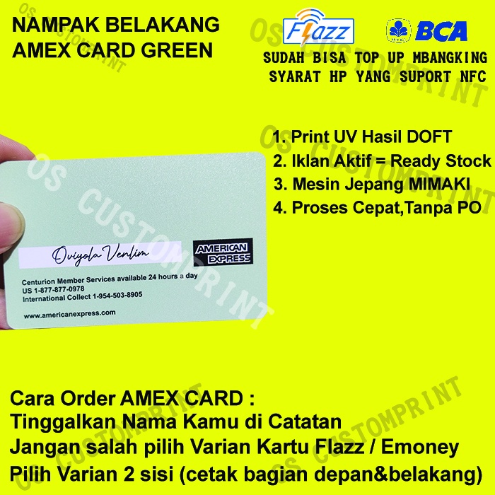 CUSTOM KARTU FLAZZ BCA GEN 2 ATAU EMONEY AMEX- GREEN