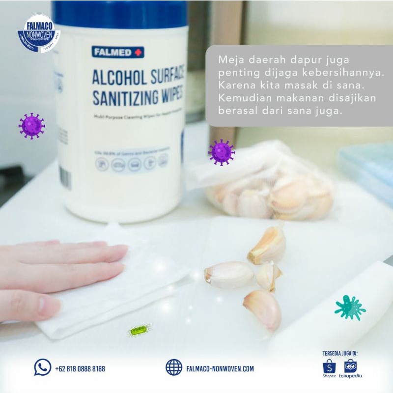 Tissue Falmed Basah Alcohol Surface Sanitizing Alcohol 75% Isi 90 Lembar