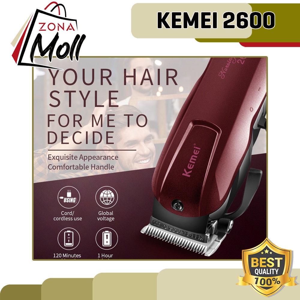 ORI KEMEI KM 2600 ALAT CUKUR RAMBUT KM2600 HAIR PROFESSIONAL CLIPPER RECHARGEABLE ELECTRIC