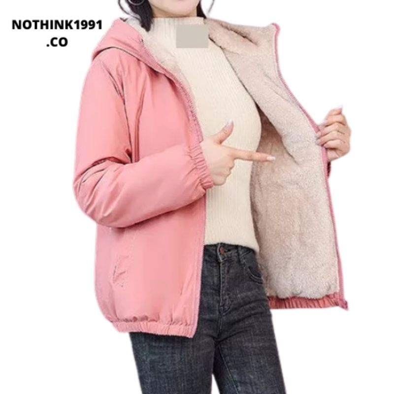 NOTHINK1991 jaket musim dingin wanita mantel bulu domba jaket cewe korean style jaket hoodie wanita minimalis