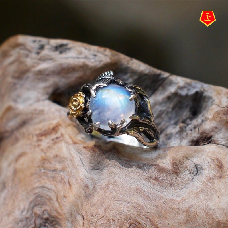 [Ready Stock]Moonstone Silver Ring Retro Personality