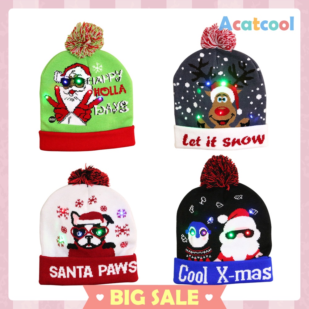 LED Christmas Knitted Hat Glowing Beanie Light-up Cap for New Year Party