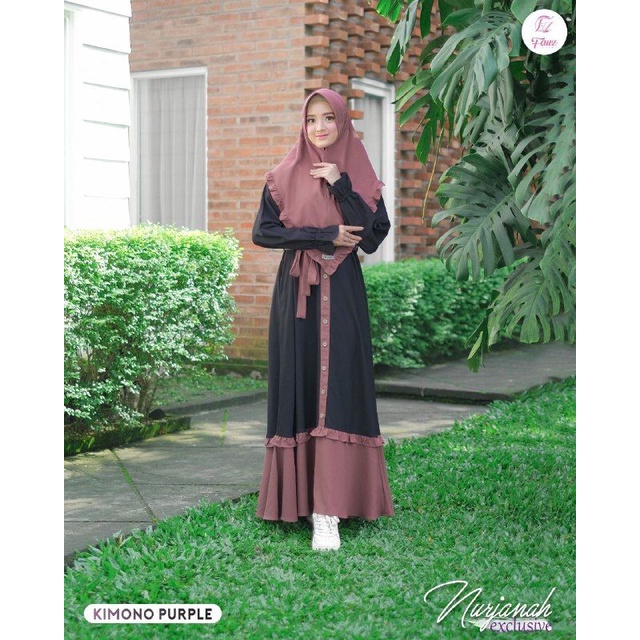 Fauz Set Gamis Nurjannah Kimono Purple / Gamis Hitam / Gamis Purple / Gamis Simple / Gamis Simple / 