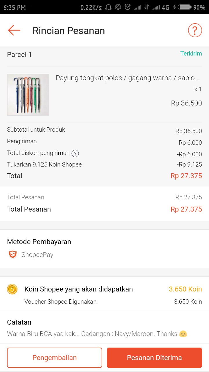 Payung Tongkat Polos / Gagang Warna / Sablon Promosi / Grc - 75008