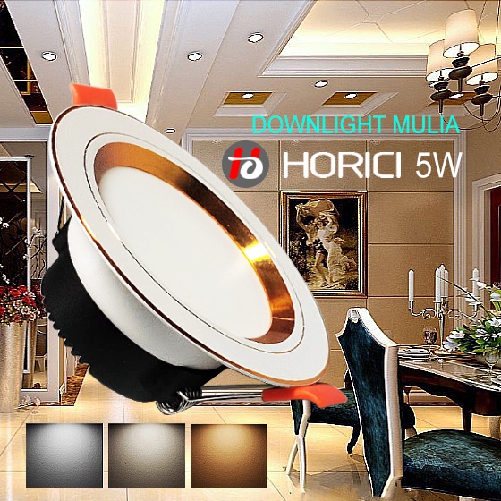 MEREK HORICI ASLI FULL TERANG 5W BODY SILVER &amp; GOLD LAMPU DOWNLIGHT LED PLAFON PUTIH / WARM WHITE / 3 WARNA-PUTIH+KUNING+WW