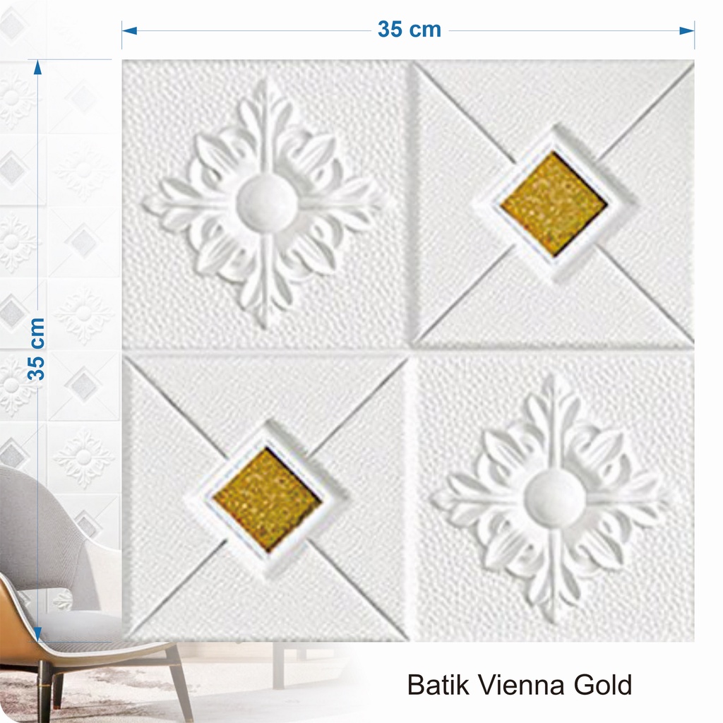 PROMO WALLPAPER FOAM 3D MOTIF BATIK KRISTAL Classic 35X35 / Wallpaper Sticker Dinding Plafon Emboss-BTK VIENNA GOLD