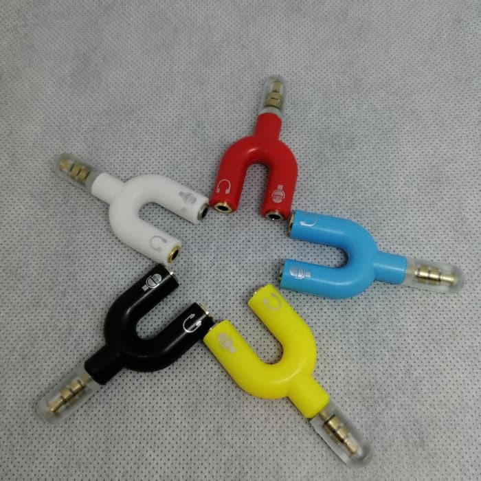 Splitter U mic dan audio shape  2 in 1 aux 3,5 mm male to 2 female