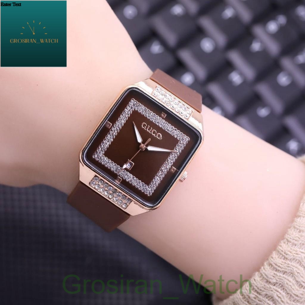 KWS  JAM TANGAN WANITA MURAH G4CC1 DIAMOND RUBBER TANGGAL AKTIF PERSEGI L-46 [G_W]