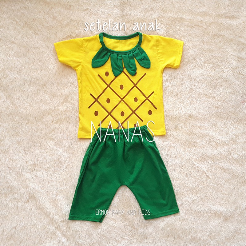 baju anak setelan anak baju bayi cowo cewe karakter buah nanas lucu