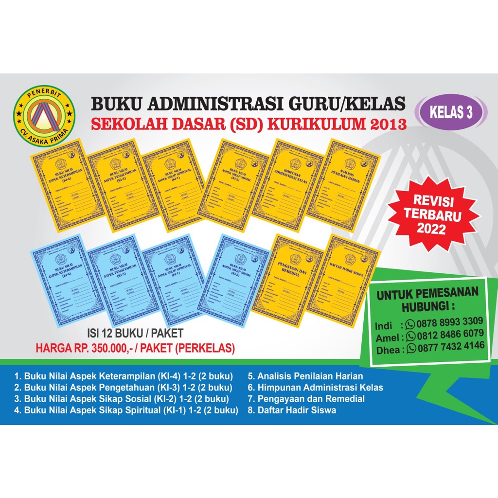 Terlengkap | Buku Administrasi Guru SD K13 | Kelas 3 | Revisi 2022