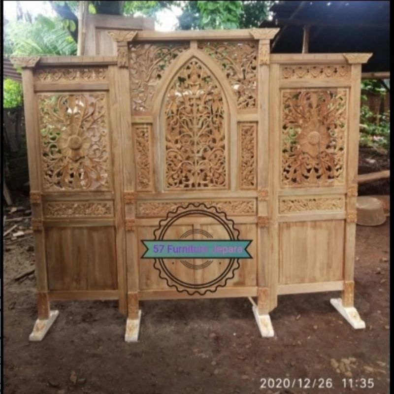Sketsel Ukir Pintu 3 Kayu Jati - Partisi Pembatas Ruangan Full Ukir Mebel Jati Mentahan