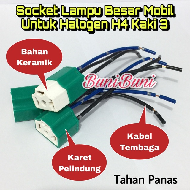 Socket / Soket Lampu Besar Halogen H4 / Lampu Depan Headlamp Mobil Bahan Keramik Tahan Panas