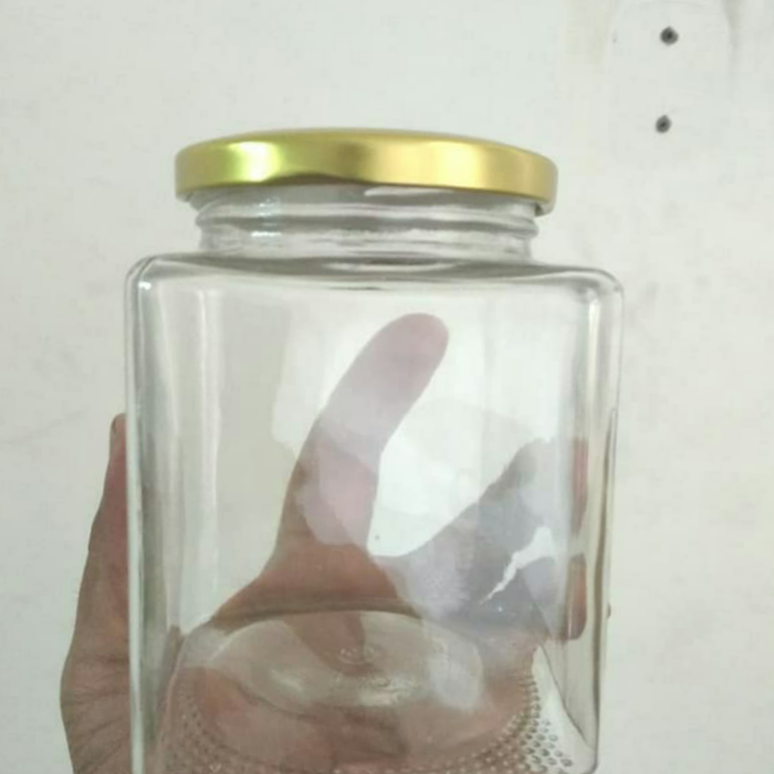 MURAH Toples Jar Kaca Kotak 500ml - Tutup Gold, Jar Saja