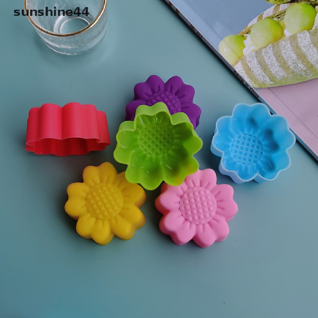 Sunshine 6pcs Cetakan Cupcake / Muffin Bentuk Bunga Bahan Silikon Reusable