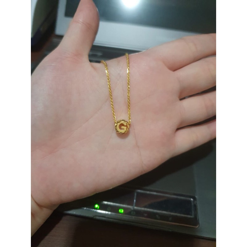 Set kalung dan liontin inisial huruf G Bulat elegant emas asli