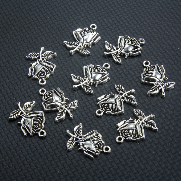5 Pcs Liontin Bentuk Bunga Mawar Warna Silver Rose Gold Handmade Ukuran 25x17mm Untuk Membuat Perhiasan