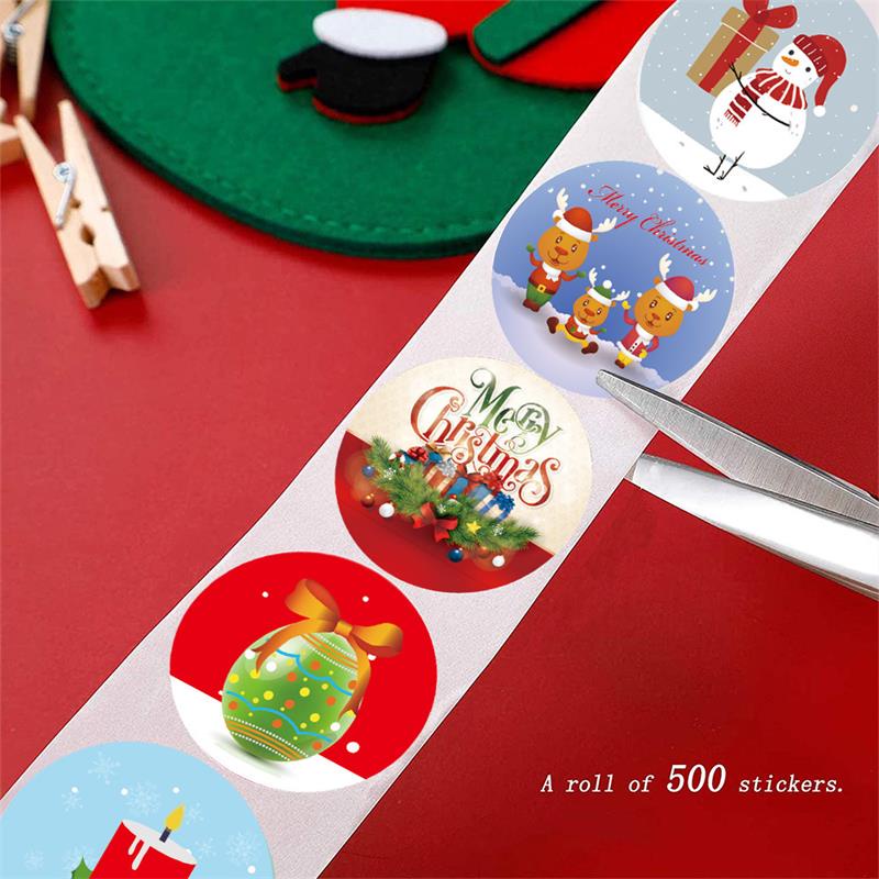 [500Pcs/Roll Merry Christmas Stickers] [Animals Snowman Trees Decorative Stickers] [Wrapping Gift Box Label Tags]