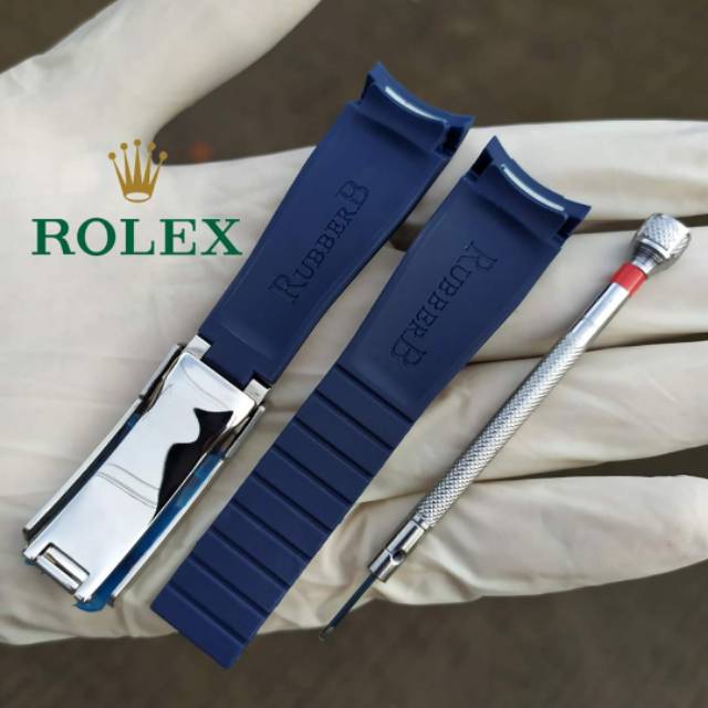 - Strap Rolex Rubber B + Buckle khusus Rolex Gmt/Yact master 20mm Model Curve Swiss - Biru