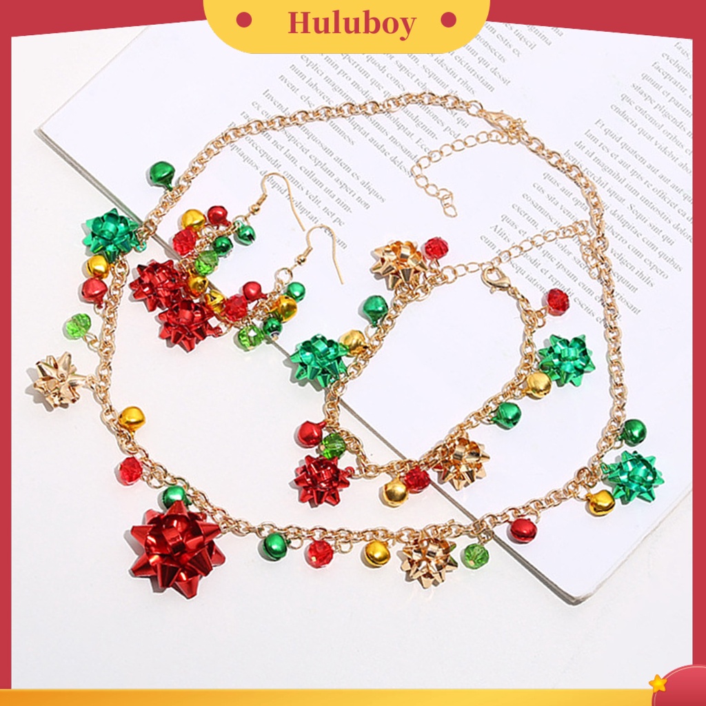 Hu Hu Hu Hu Hu Alat Bantu Pasang Kacamata♡ Set Kalung Gelang Anting Kait Desain Bunga Bell Natal Element Warna-Warni Untuk Wanita