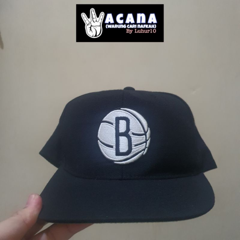 Topi Snapback NBA Brooklyn Nets Logo B Bola Basket Warna Hitam size setelan  [Second]