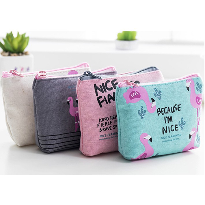 Dompet Koin dan Tempat Pensil unik untuk alat makeup  alat tulis bahan Kanvas MOTIF Nice Flamingo-Small Coin