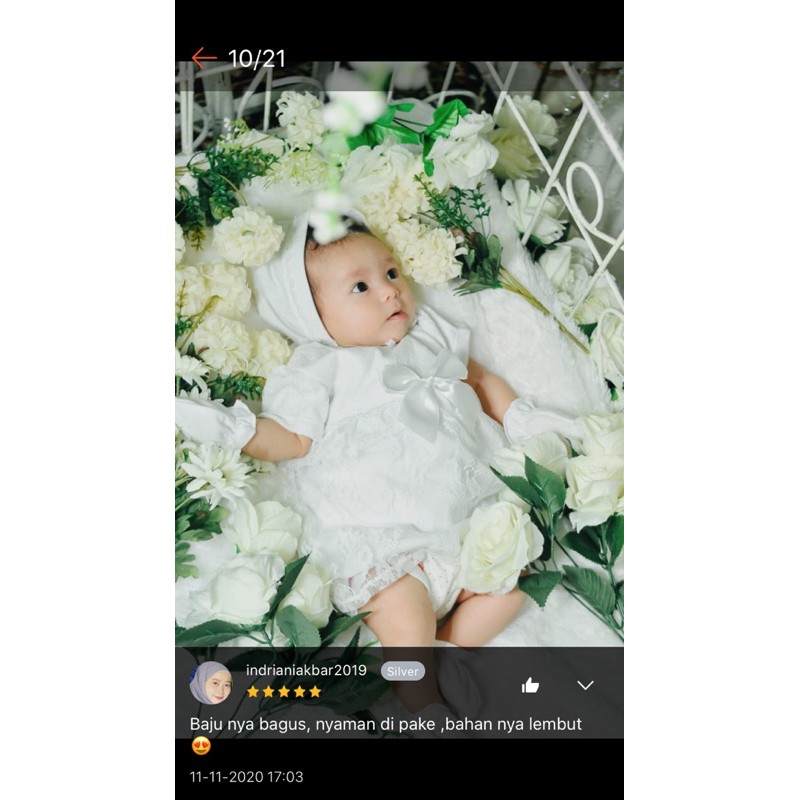 Moana Dress Bayi Baru Lahir Putih Brokat BB Lucky Topi Bayi + Sarung Tangan + Kaki (Aqiqah, Baptis N