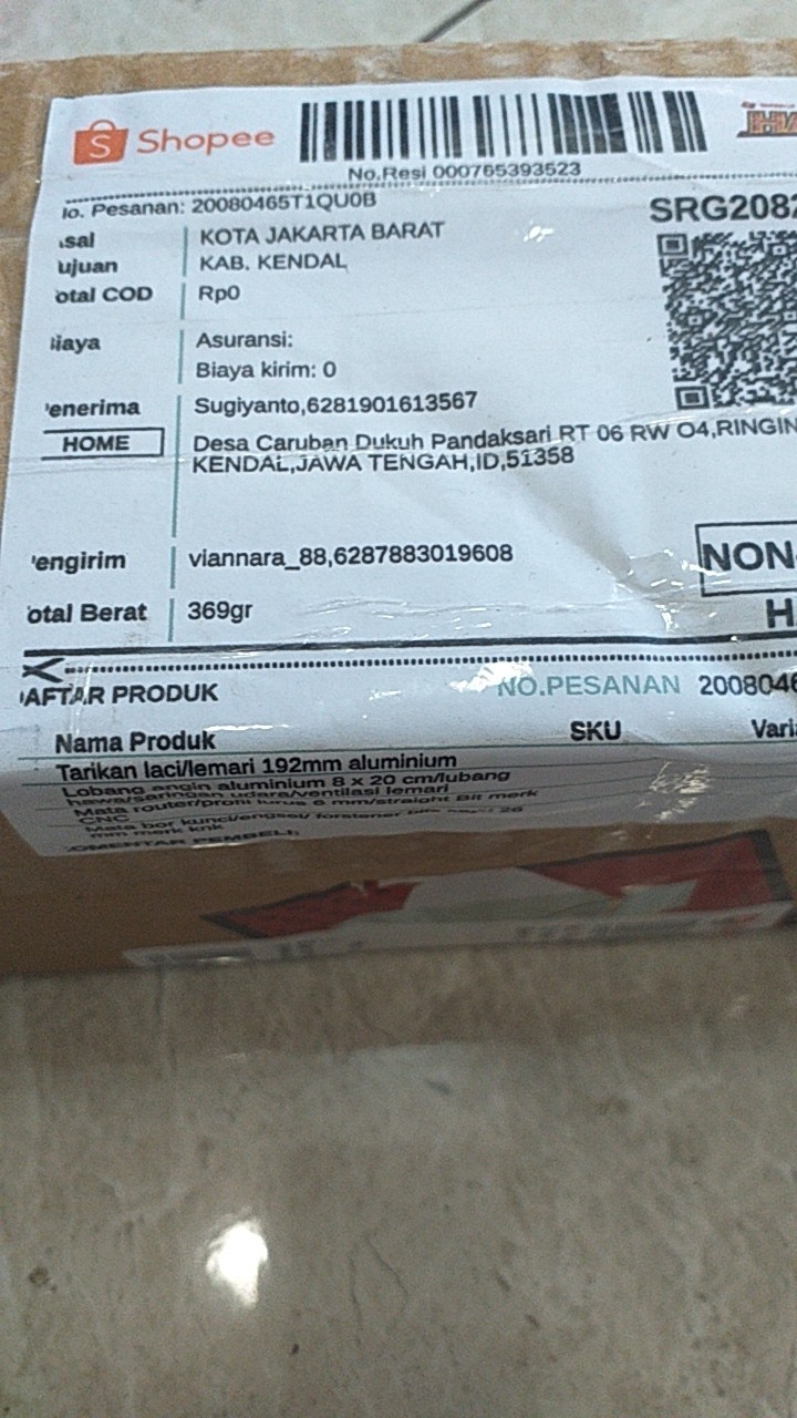 Tarikan Laci/lemari 192mm Aluminium