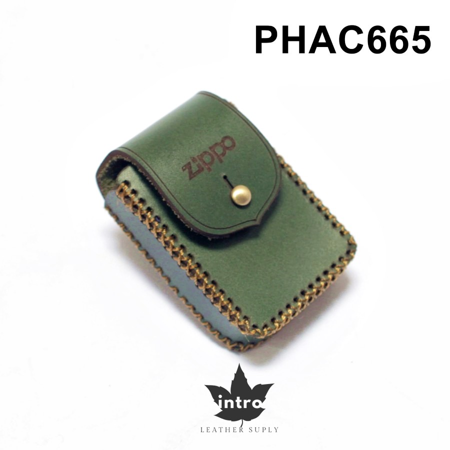 Pouch Zippo / Sarung Zippo Kulit / Tempat zippo kulit asli - zippo light- hijau - PHAC665