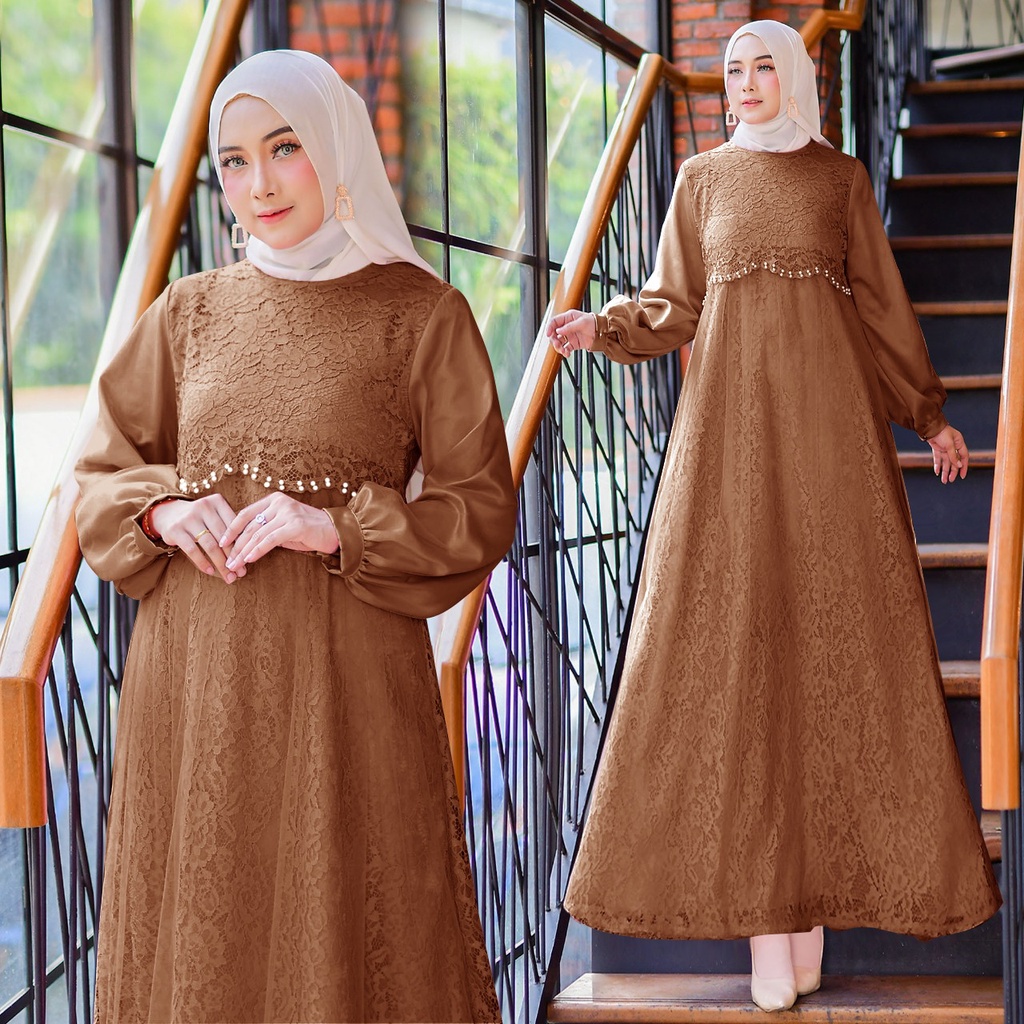 Quinza (Ready New Gamis Termurah Size S/M, L,XL,XXL) Gamis Pesta Brukat Tile/Maxi Dress Jumbo Kwalitas Premium/Fashion Gaun Bridesmaid/Seragam Kondangan