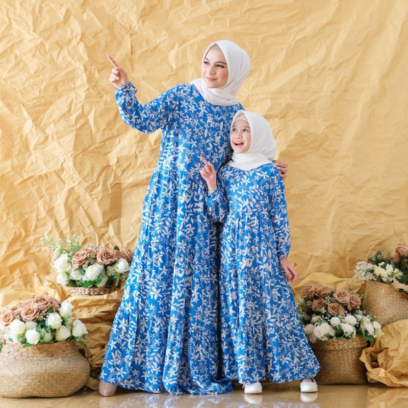 New-Gamis Couple Ibu &amp; Anak - Homey Dress Tiara Motif Flower -Bahan Katun Rayon Premium-Termurah!!