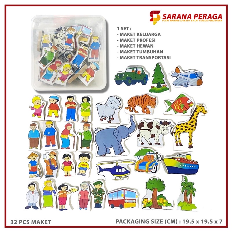 SaranaPeraga - 32 Pcs Miniatur / Maket Keluarga / Maket Profesi / Maket Hewan / Maket Transportasi /