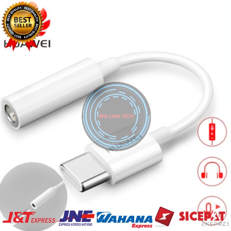 Converter Earphone Headset Huawei P10 Plus / P20 Pro / P30 Pro / P40 / Mate 9 Pro / Mate 10 Pro / Mate 20 X / Mate 20 Pro / Honor V30 Pro / Honor V40 Lite Usb Type-C To Jack Audio 3.5mm Original