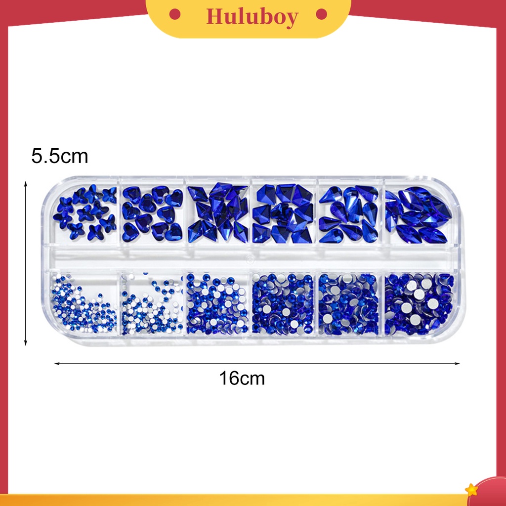 Huluboy Huluboy♡ 12 Grids / Box Berlian Imitasi Glitter Warna-Warni Untuk Dekorasi Nail Art