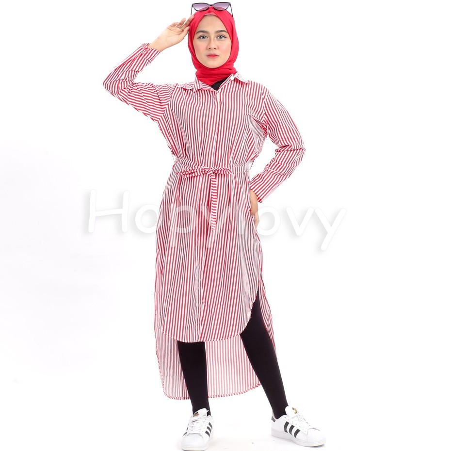 HOPYLOVY - Tunik Wanita Motif Salur Syifa