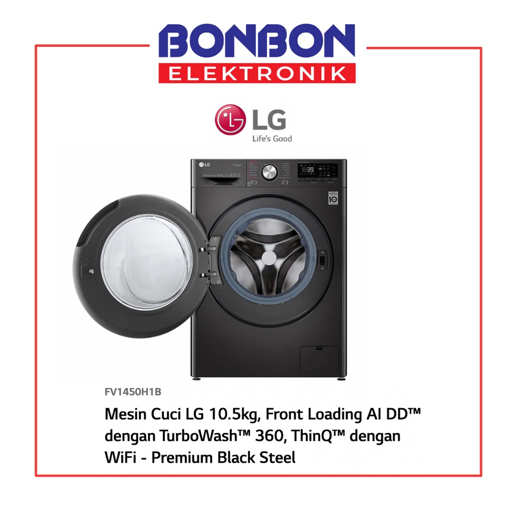 LG Mesin Cuci Front Loading 10.5KG Wash 7KG Dry FV1450H1B ThinQ Wifi
