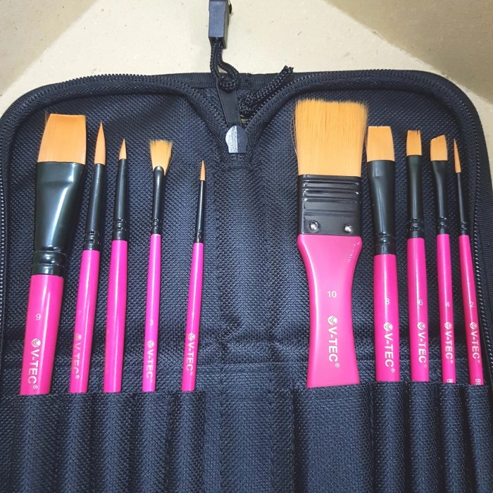 

V tec Kuas Lukis Artist Brushes Kwas Cat Air Minyak Acrylic Set Tas