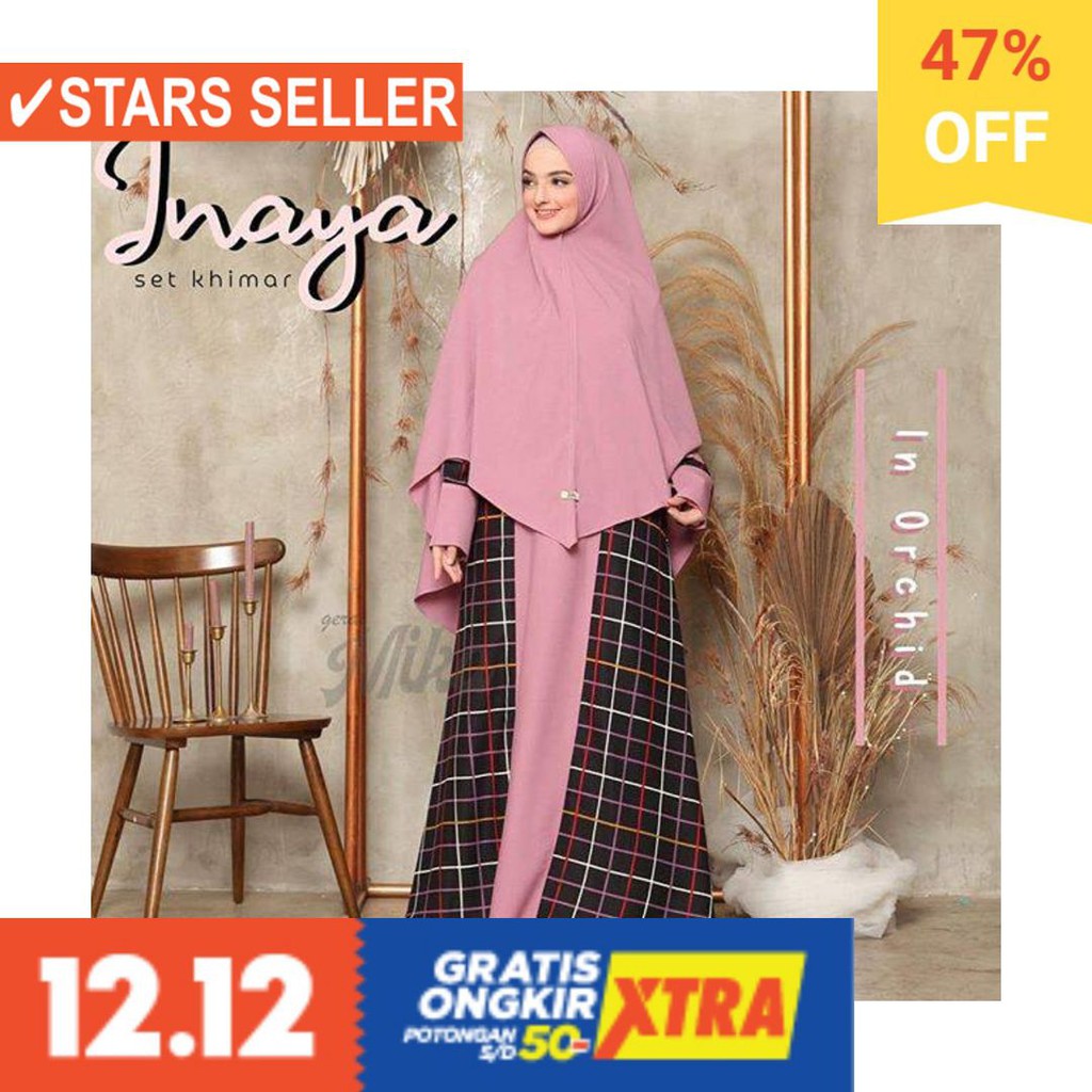 BAJU LEBARAN PAKAIAN MUSLIMAH SYARI BERGO BALOTELI / Gamis Inaya Set ori Gerai Mika
