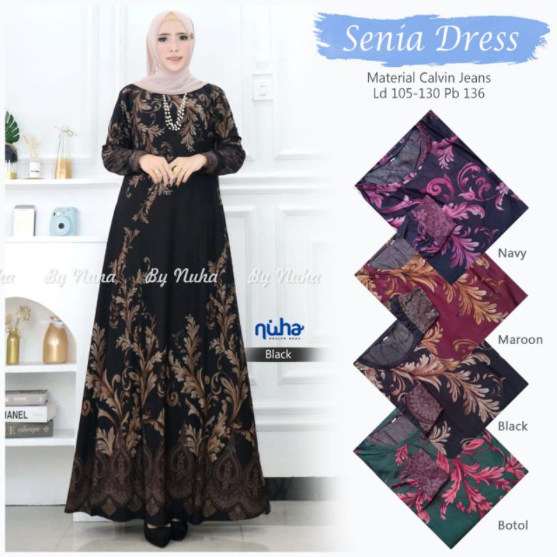 GAMIS TERBARU JUMBO XXL MOTIF BATIK BUNGA SENIA DRESS BY NUHA CALVIN JEANS HQ PREMIUM BAHAN ADEM TEB