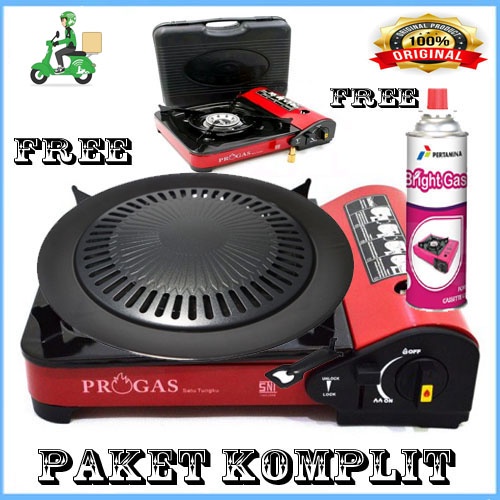 paket Kompor Gas Portable Progas 2in1freee gas kaleng + panggangan bbq promo