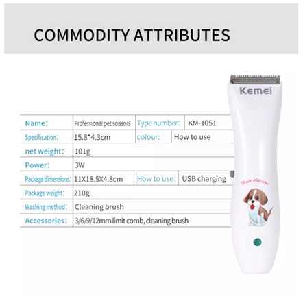 Pet Clipper/Pencukur Bulu Kucing/Alat Cukur Bulu Kucing/kemei-1051 Pemotong Rambut Hewan Peliharaan Pet Hair Clipper
