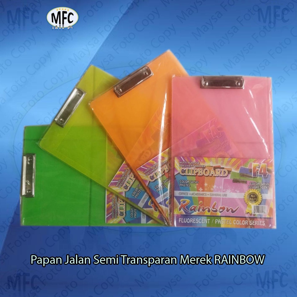 

Clipboard Semi Transparan merek RAINBOW / papan Jalan / papan ujian