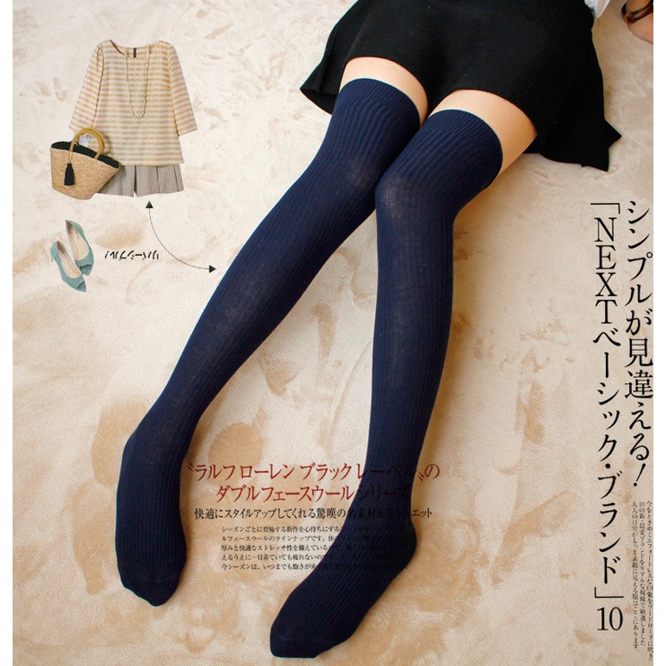 KT-06 Overknee Socks Kaos Kaki Sepaha Tebal Motif Garis stocking lolita cosplay