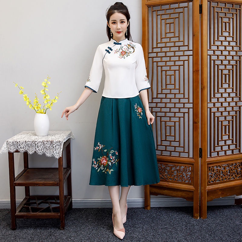 Hanfu women's Chinese style women's clothes 2020 new summer cheongsam two-piece set of girls' Tang c