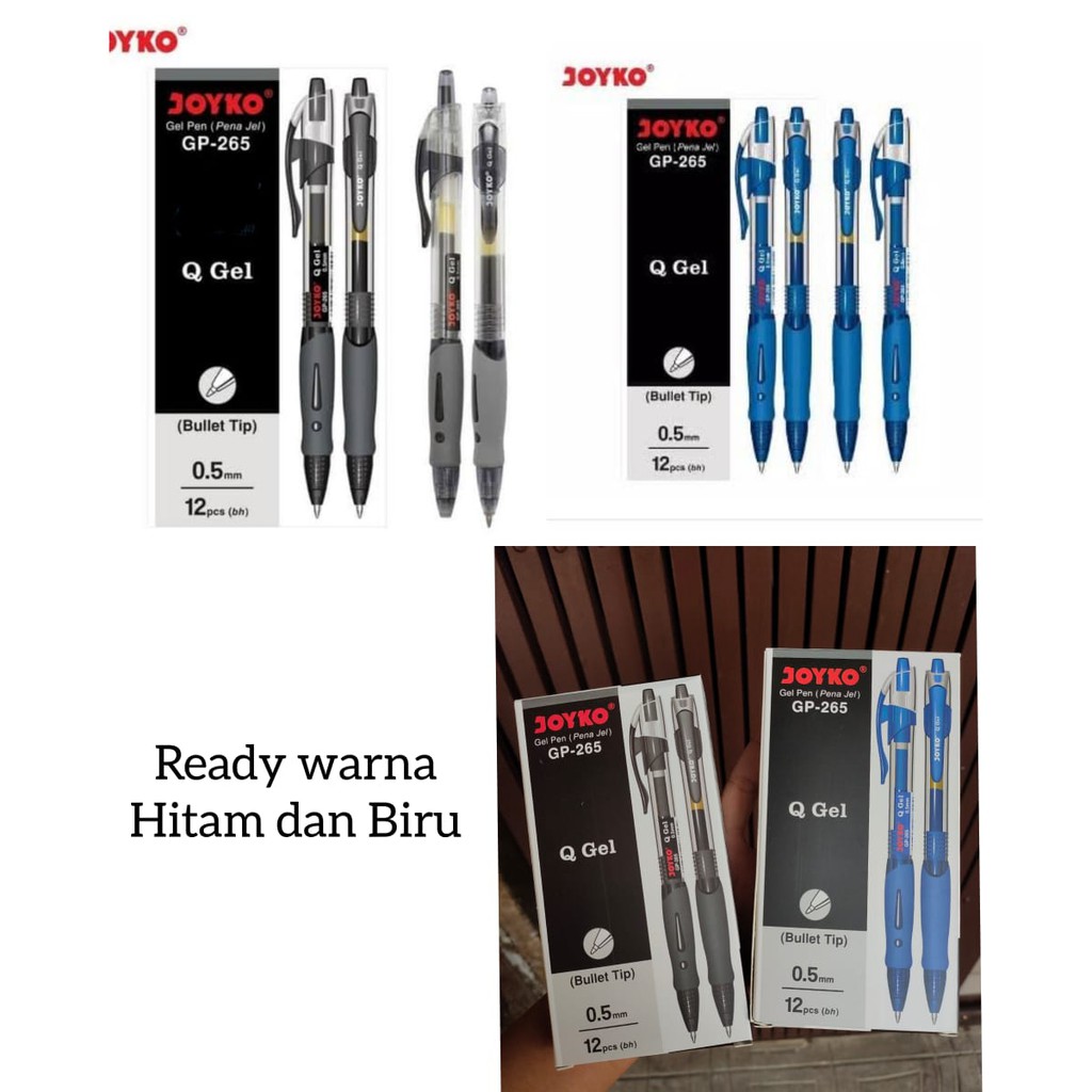 

ballpoint q gel joyko tipe gp 265 satuan hitam atau biru