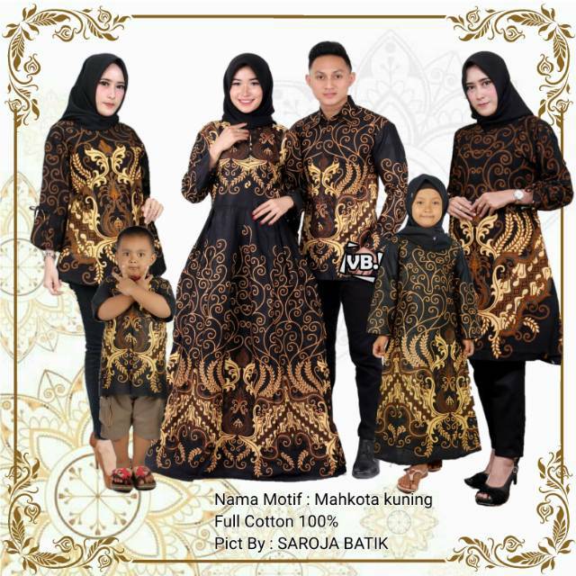 Saroja (089) Couple Keluarga Batik Gamis Batik Katun Premium Motif Mahkota Kuning